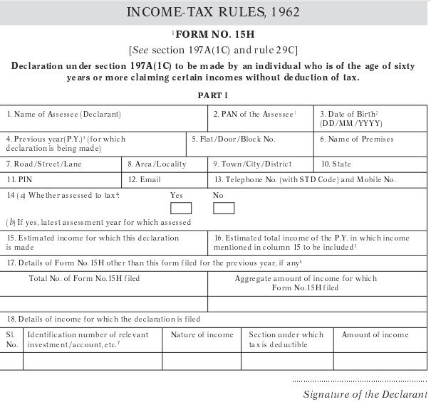 Form 15H Sample Dowload