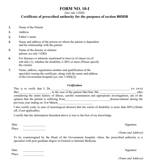 Section 80DDB Form Format